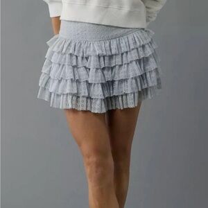 Light Blue Tiered Ruffle Mini Skort